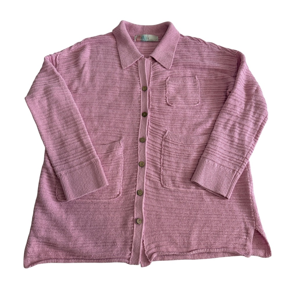 FP Beach Free People Pink Cotton Knit Button Down Cardigan Sweater XS OB1321933